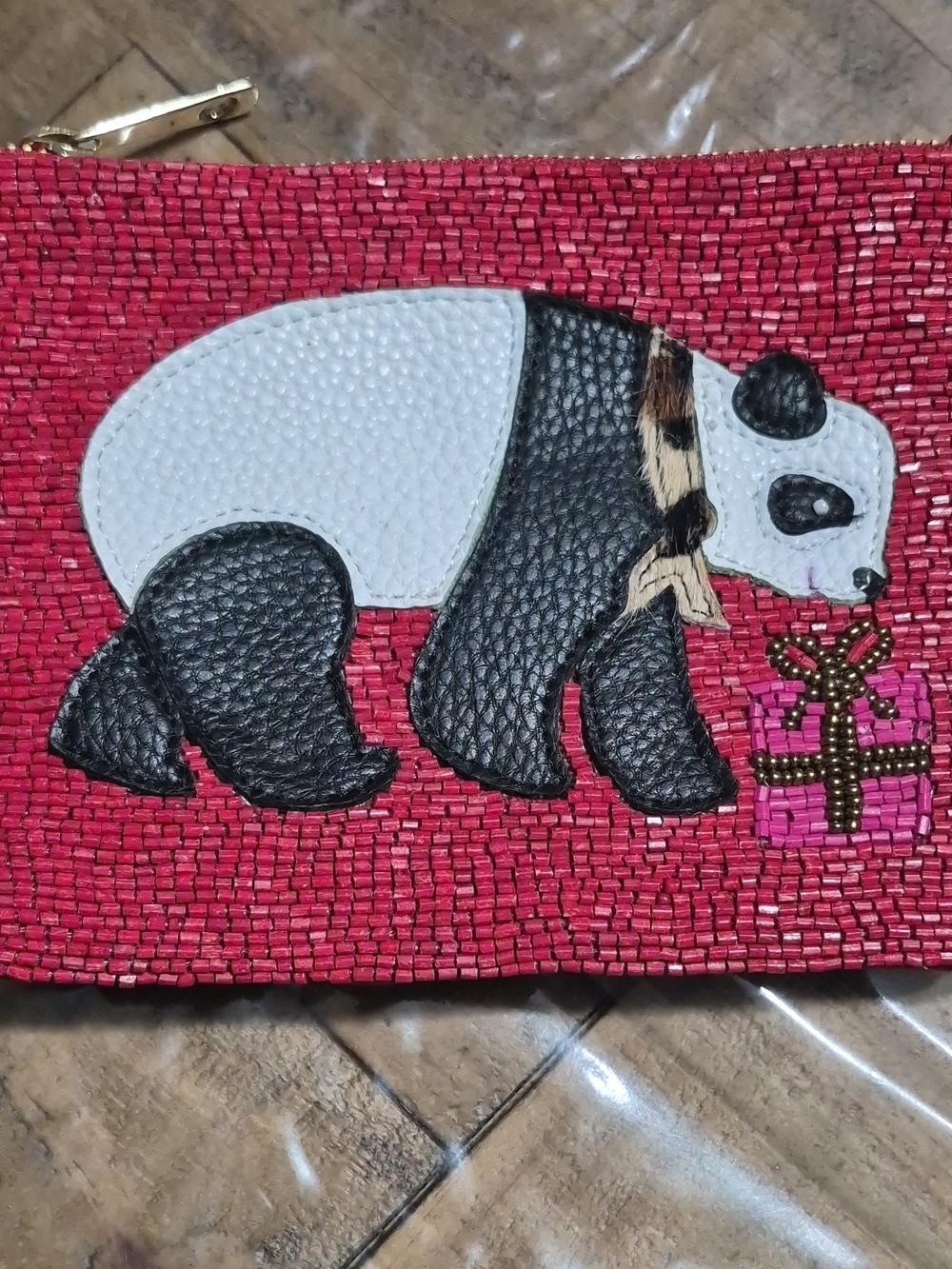 Chico's Red Woven Mini Bag with Panda Appliqué